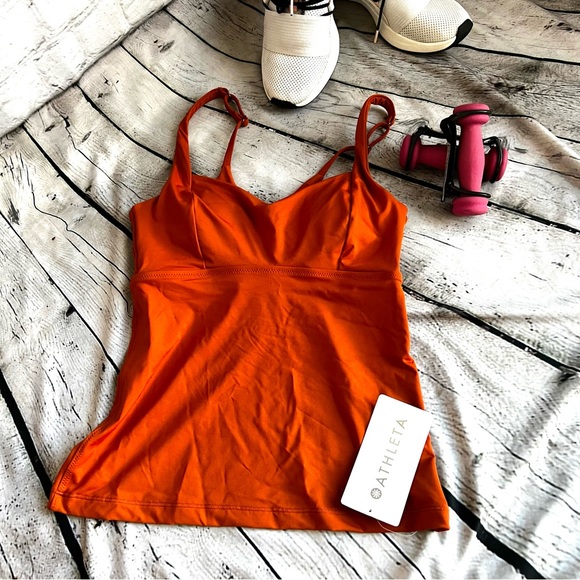 NWT ATHLETA Entwined Bra Cup Tankini Top, Palomino Rust orange Active top, 32B/C - Picture 11 of 13